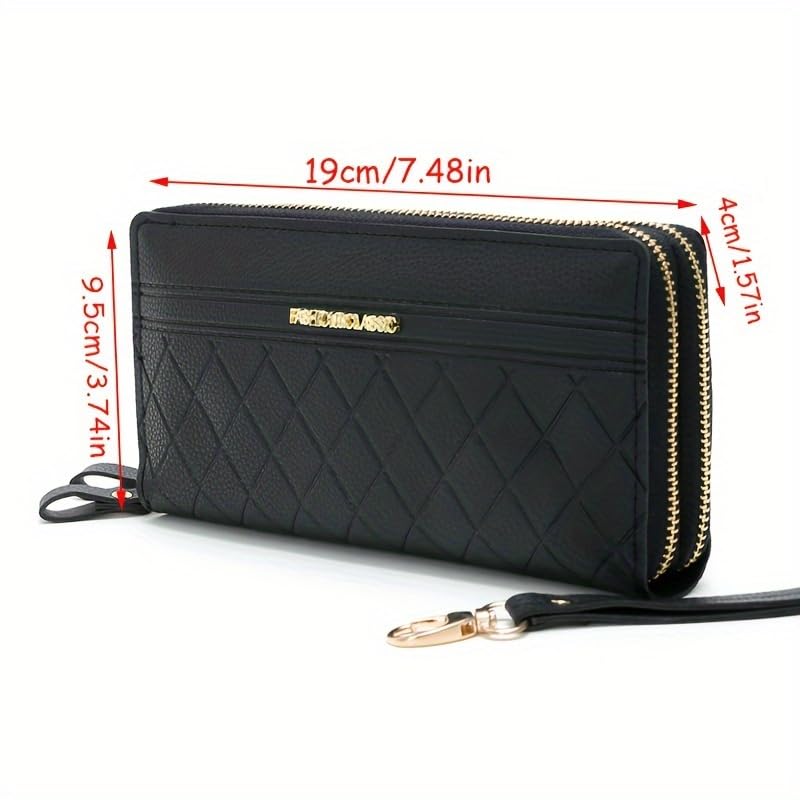 Wallet Women, Stylish Synthetic Leather Long Wallet for Women | Double Zipper Clutch with Wristlet, Credit Card Holder, Money Purse Organizer, Easy Carry Handbag (Black)2