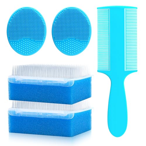 Cradle Cap Brush for Babies, 5Pcs Cradle Cap Treatment Set with Soft Bristle Brushes Silicone Scrubber Long Comb for Newborn Bathing Essentials Baby Brush and Comb Set (Blue)