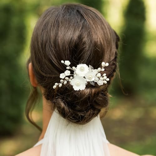 Pinzas para el cabello con flores y perlas plateadas miniatura 2