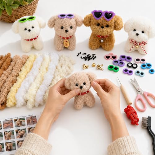 Pfeifenputzer Zum Basteln Pfeifenreiniger pipe cleaner Filz Set für 8 Hund Tiere Filzen Bastelset Kreativ-Set zum Selbermachen für Erwachsene DIY Handarbeit Material