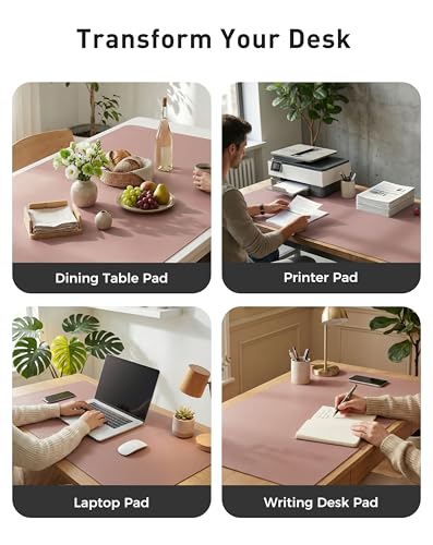 Image of Aothia Faux Leather Desk Mat - Large Mouse Pad, Non-Slip PU Leather Blotter, Waterproof Writing Surface for Office and Home (Dark Pink, 40 inch x 24 inch)