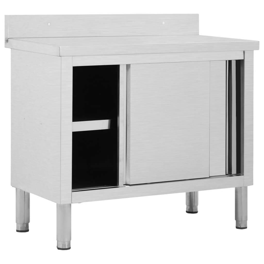 Vockol Edelstahl Arbeitsschrank 100x50x84 Cm – Mit Schiebetüren, 2 Ebenen, Tragkraft 300 Kg