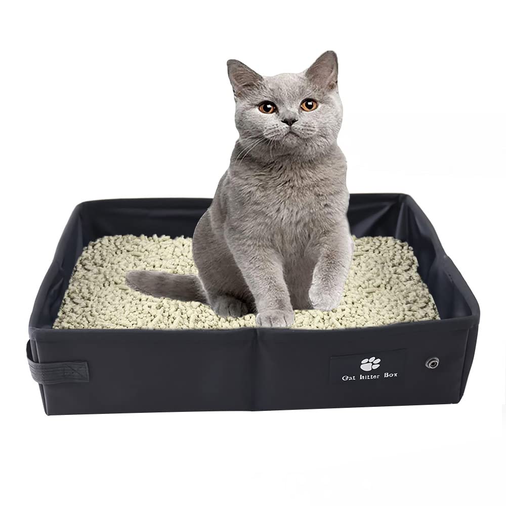 Caja Arena para Gatos Portátil, Caja Arena para Gatos Plegable, Caja de Arena Plegable, Caja de Arena Impermeable para Gatos, para Uso en Interiores y Exteriores, Viajes, Camping, Doméstico (Negro)