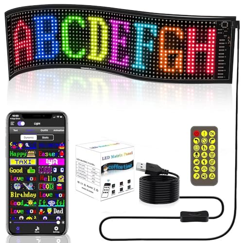 Pantalla LED Flexible Personalizable RGB, Pixel Art Digital Programable, Letrero USB, Rótulo con Control por Bluetooth Móvil App para Publicidad Comercio, Coche, Decoración Casa... (20x64 píxels)