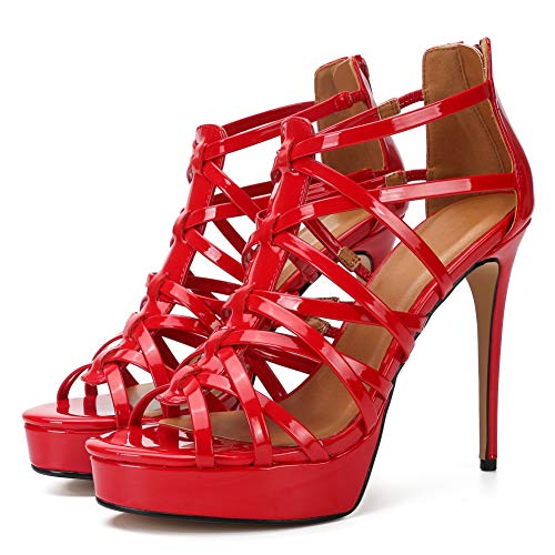 Image of MAIERNISI JESSI Unisex Men's Women's Platform High Heel Sandals, Strappy Gladiator Style, Stiletto Heel with Zipper Closure