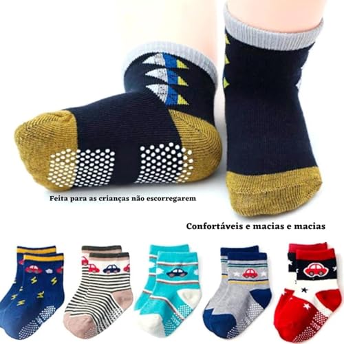 Meias Menino Recem Nascido 0 A 6 Meses Kit 12 Pares Bebe Antiderrapante Enxoval
