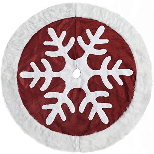 Ivenf Christmas Tree Skirt, 48 Inches Luxury Red Burlap Snowflake With White Thick Plush Faux Fur Trim Skirt, Rustic Xmas Tree Holiday Decorations… #TOP1