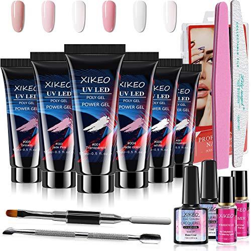 Poly Gel Nail Kit, Extension Gel Nail Enhancement Builder Gel for Quick Nail Acrylic Extension Beginner Nail Kit and Professional Nail Technician with 5 Luxurious Colors All-in-One GiftBox.