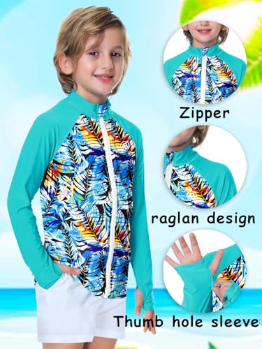 Image of AOBUTE Unisex Kids Zipper Rash Guard Boys UPF 50+ UV Protection Sun Shirt with Thumb Hole 3-12 Years