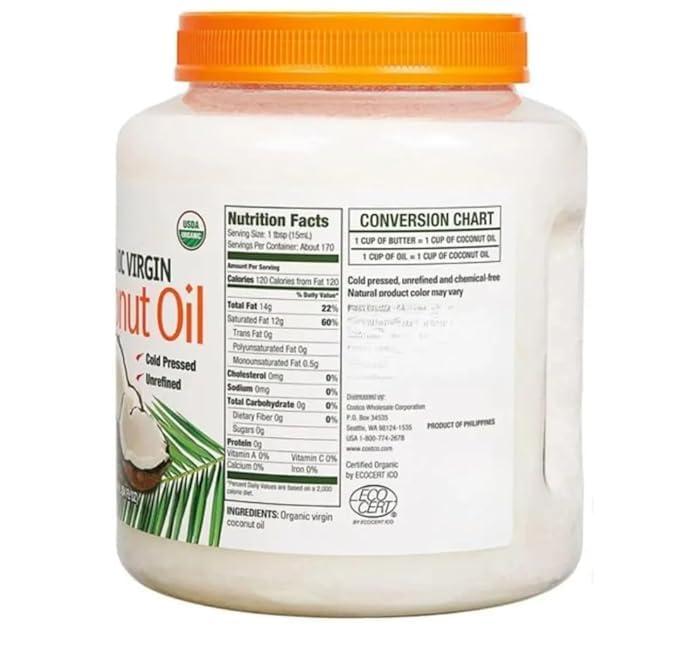 Organic Virgin Coconut Oil, Cold Pressed and Unrefined – Quality Kirkland – Chemical Free, 84 fl oz, USDA Organic