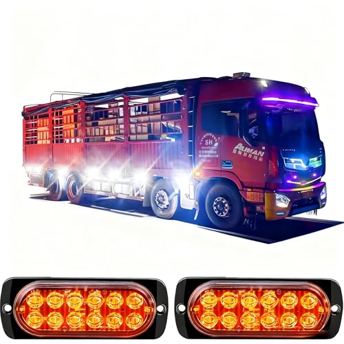 2pcs Ultra Slim 12-LED Sync Strobe Lights, Emergency Warning Flashing Lights w/Controller for Trucks, Cars, Construction Vehicles, Firefighter Vehicles