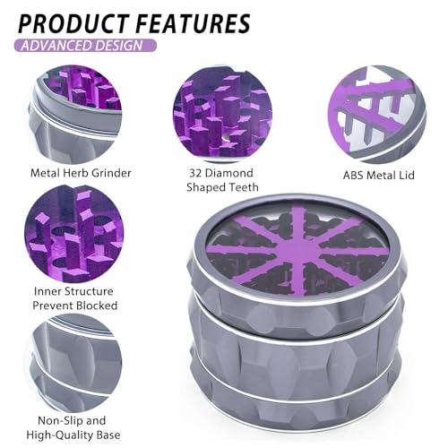 Aluminium Alloy Grinder 2.5” with Clear Lid (Gray) - Image 3