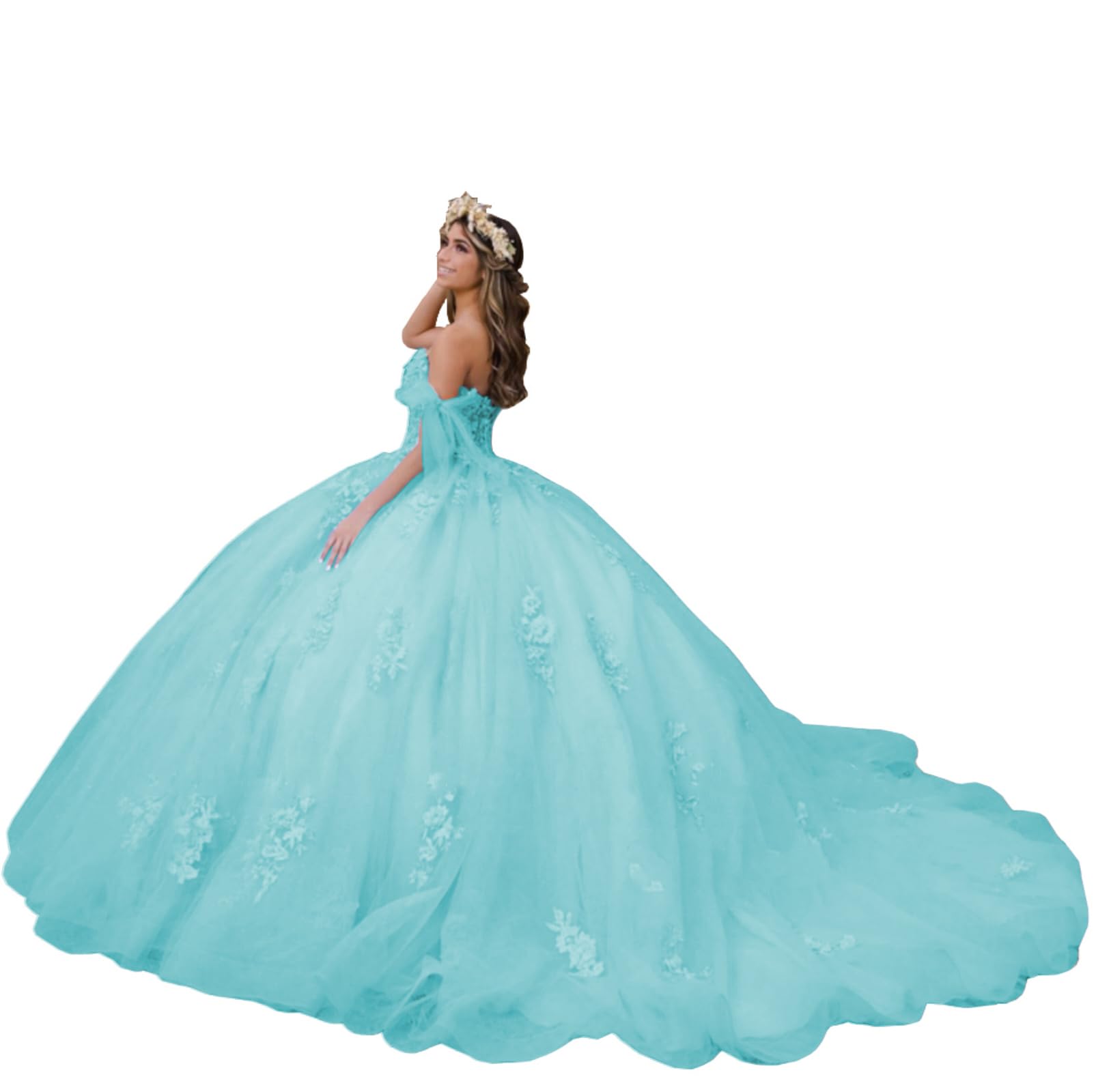 Abito Da Ballo Quinceanera Con Paillettes E Tulle - Scollo A Cuore, Senza Maniche, Con Treno - Foto 13