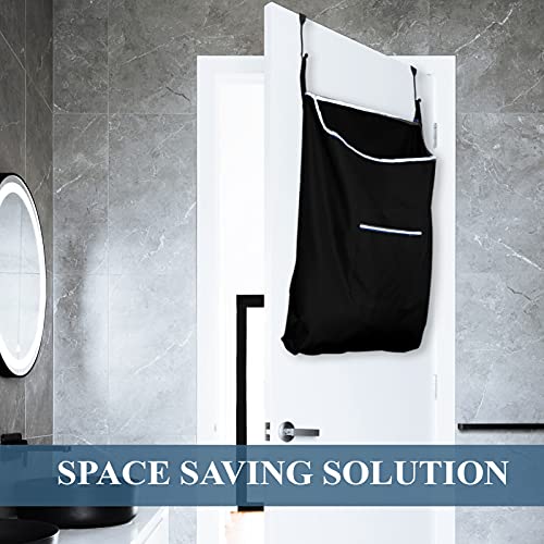 The Fine Living Co. X-Large Hanging Laundry Hamper With Over Door Hooks & Adhesive, Durable Space Saving Laundry Bag With Zipper And Wide Open Top, Hanging Dorm Laundry Hamper 20"X3.38"X30" (Black-Xl) #TOP6