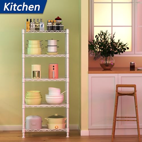 Image of REGILLER 5-Wire Shelving Metal Storage Rack Adjustable Shelves,Standing Storage Shelf Units for Laundry Bathroom Kitchen Pantry Closet(White,11.8 inch D x 16.6 inch W x 53.5 inch H) (Pack of 2)