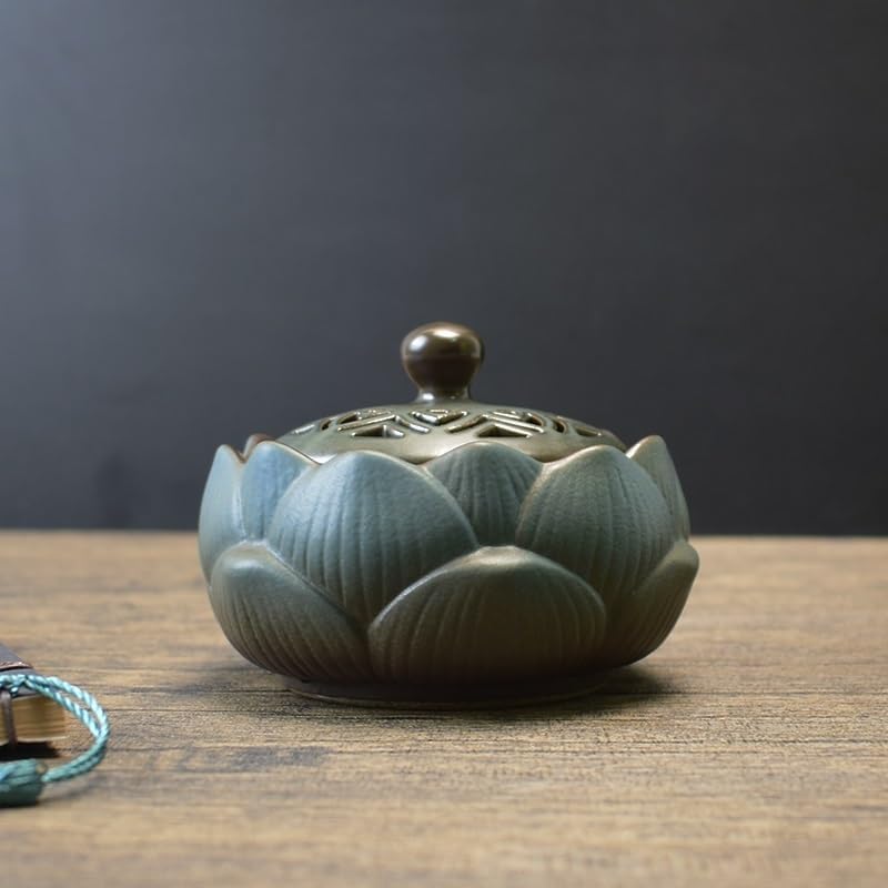 Incense Holder Ceramic Lotus Incense Burner Creative Retro Ornament Incense Holder for Living Room Office Bedroom Incense Burner