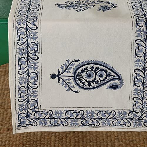 Image of Ravaiyaa - Attitude is Everything Hand Block Printed Cotton Table Runner | Floral Printed Table Runner for Home Decor, Kitchen | 60 x 16 Inch-(Blue Paisley)