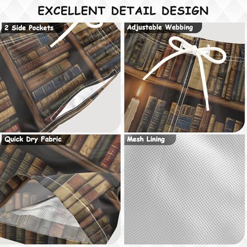 Boys Beach Board Shorts Book Library Retro Swim Trunk Teen Swimwear 8-16Y Multicolor3