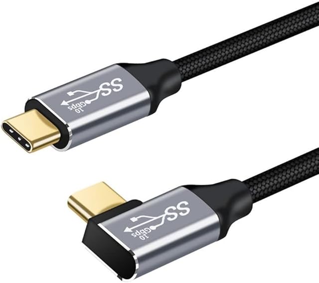 ConnBull USB C to USB C Cable Right Angle, USB 3.1 Gen2 Type C to Type C Cable 90 Degree Support 100W Fast Charging/ 10Gbps Data Transfer/ 4K@60Hz Video, Black (1M)