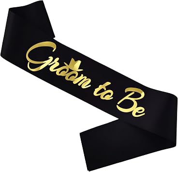 Groom to Be Sash, Funny Bachelor Sashes for Future Groom Engagement Gift Idea Wedding Party Decorations Bachelorette Party Supplies, Black + GoldGroom to Be