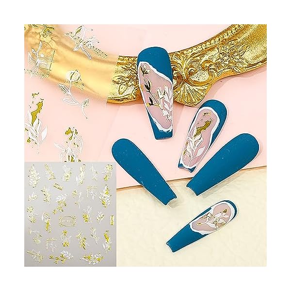 8 Blatt Nagelsticker Selbstklebend, 3D Gold Abstrakte Linie Nagel Sticker, Art Stickers Zubehör DIY Für Damen Mädchen Weihnachten Nagelkunst Dekoration – Bild 5