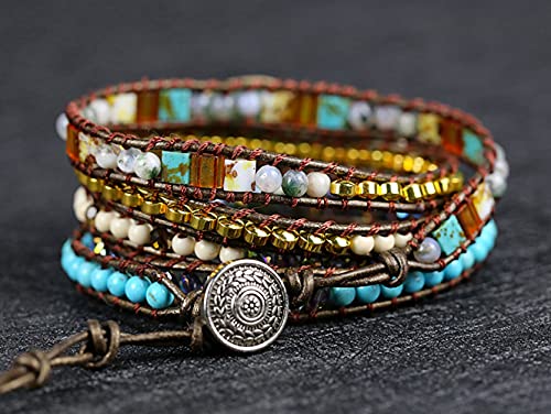 Image of Boho Stone Wrap Bracelet for Women,Turquoise Beaded Bracelet Jewelry Gift