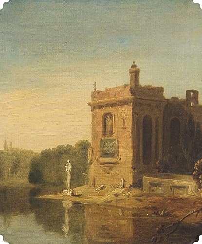 Affiche peinture lac avec pavillon d'artiste célèbre pour décoration murale italienne
