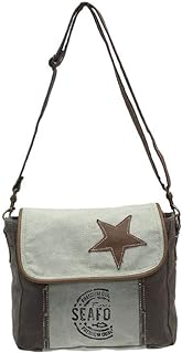 Myra Bags Star On Upcycled Canvas Shoulder Bag S-0946, Tan, Khaki, Brown, One_Size