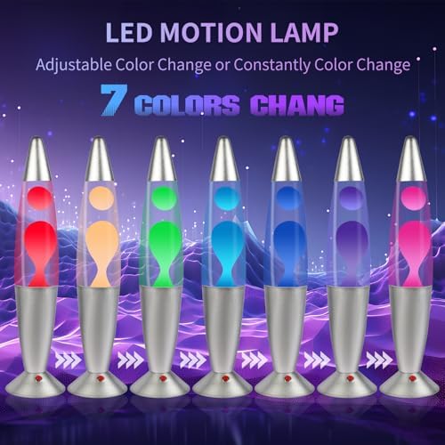 YiPinYin 16Inch LED Non-Buble Safe DC Powered Motion Lamp?LED Liquid Motion Lamp with 7 Color Changing Night Lights for Kids Adults, Home Decor, Magma Relaxing Lamp for Gift(Clear/Purple)