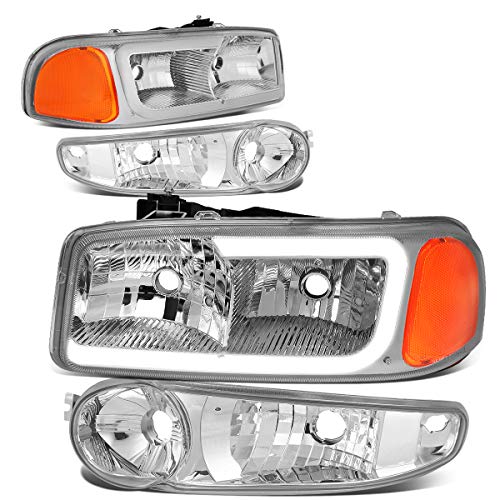 DNA Motoring HL-LB2-DAN99-CH-AM Chrome Amber LED DRL Headlights Turn Signal LampsReplacement For 00-06 Yukon Denali