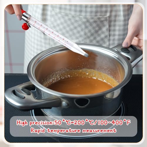 Photect 2 Pcs Candy Thermometer with Pot Clip 8\" Deep Fry Oil Thermometer Instant Read Cooking Food Thermograph Sugar Syrup Jam Jelly Oil Temperature Kitchen Accessories for Home Cooking(Red)
