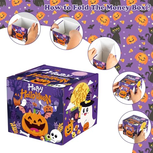 Halloween Money Pull Box for Cash Gifts - DIY Happy Halloween Surprise Gift Boxes with Pull Out Card and 50Pcs Transparent Bags Set for Kids Adults Helloween Birthday Party Supplies Favors Decorations - image 5