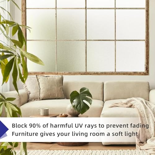 Frosted Glass Window Privacy Film Non-Adhesive Static Cling Bathroom Decorative Stickers Heat Control UV Blocking Opaque Glass Window Coverings Film for Home Front Door Office (35.4 Inch x 19.68 Feet)