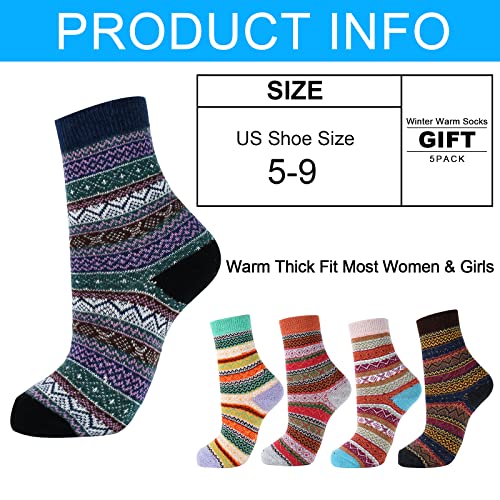 Image of YANGYANG 5 Pairs Winter Warm Thick Crew Knit Socks for Women, Christmas Gifts, Stocking Stuffers