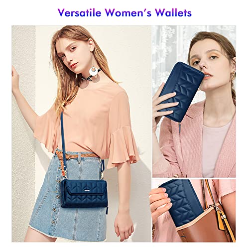Image of nuoku RFID Blocking Wristlet Wallet for Women, Zip-Around Crossbody Clutch with 2 Removable Straps