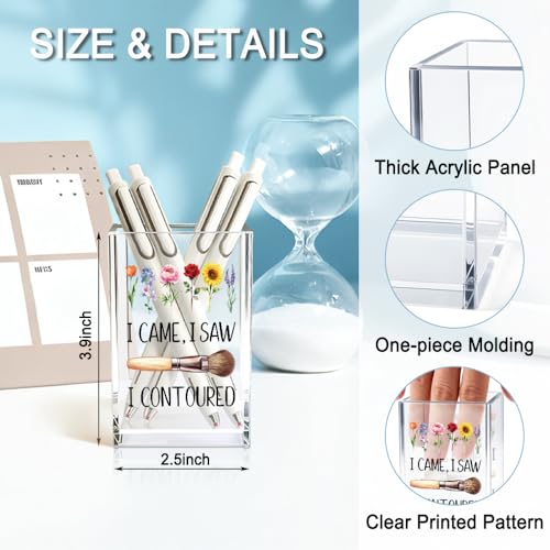 Image of I Came I Saw I Contoured Acrylic Cosmetic Holder, Funny Floral Makeup Brush Holder Gifts for Cosmetologist Women Girls, Bathroom Vanity Storage for Make up Brushes, Vanity Desk Accessories