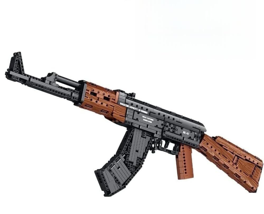 Technic Gun Building Blocks, 1400+ Pieces AK-47 Assault Rifle Building Blocks Set, Shootable Gun Military Building Set, Military Shooting Weapon Model for Adults Teens, Compatible with L*go