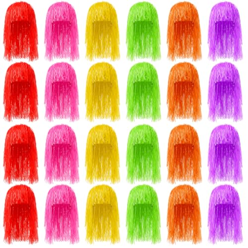 Geyoga 24 Pcs Foil Tinsel Wigs for Women Neon Colored Party Wigs
