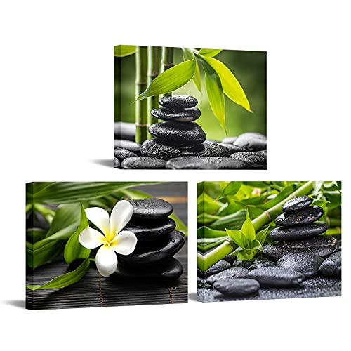 Nachic Wall Zen Pictures Wall Art Still Life Spa Stone Green Bamboo White Frangipani Flower Photo Prints on Canvas Spa Massage Treatment Painting for Bedroom Bathroom Decoration Ready to Hang