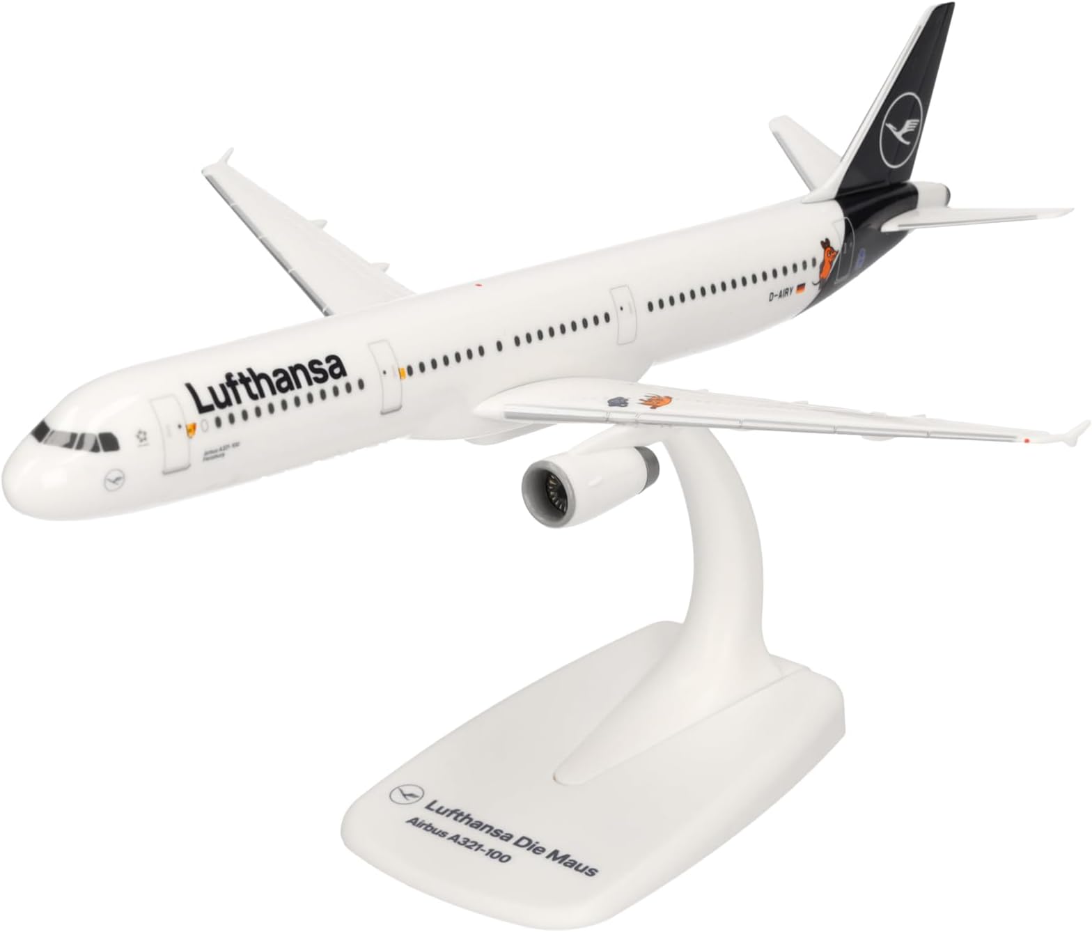 Snap-fit airplane model Airbus A321 Lufthansa The Mouse on scale of 1:200, plastic miniature with pedastal, model building, collectors edition