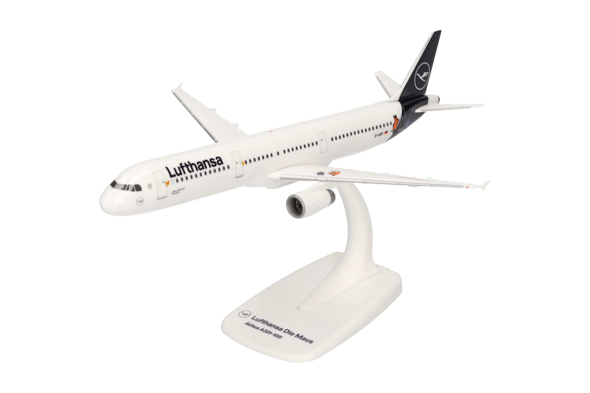 Snap-fit airplane model Airbus A321 Lufthansa The Mouse on scale of 1:200, plastic miniature with pedastal, model building, collectors edition