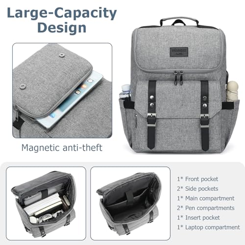 Image of YALUNDISI Vintage Backpack Travel Laptop Backpack with usb Charging Port for Women & Men College Backpack Fits 15.6 Inch Laptop Grey Brown