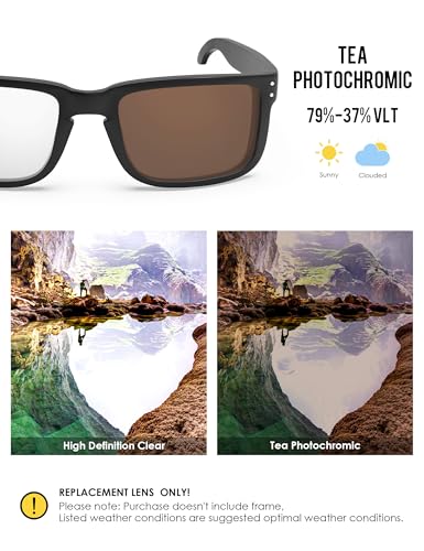 Image of BLAZERBUCK Polycarbonate Replacement Lenses for Oakley Holbrook XL OO9417, Anti-Scratch, Impact Resistant & Perfectly Fit - Tea Photochromic With Blue Light Blocking
