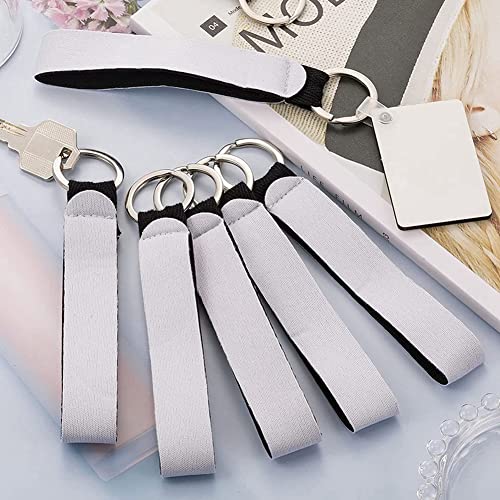 Nvanvmm 40 Pcs Sublimation Keychain Blanks Neoprene Wristlet Keychain Holder Blank Keychain, White, 16*2cm - Image 2