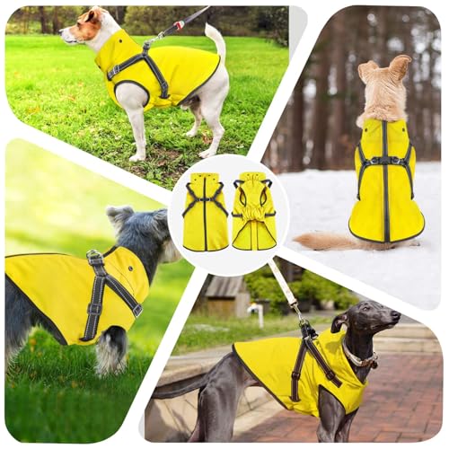 Mosucoirl Dog Raincoat Waterproof Doggie Hoodie Reflective Dog Raincoat Hooded Adjustable Rain Jacket for Small Medium Large Dogs Puppies Doggie (Yellow, M)