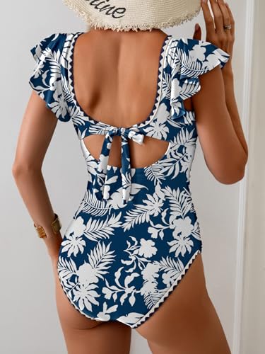 Image of Aidonger Women's One Piece Ruffle Swimsuit Tummy Control Bathing Suit V Neck Shell Stitched Swim Suit Slimming Swimwear
