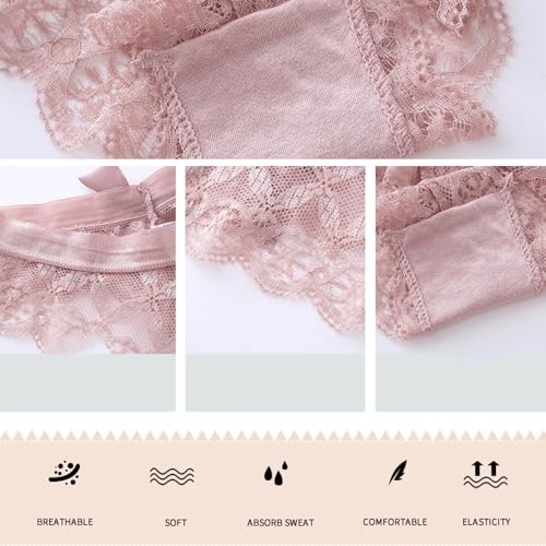 Women Lace Bow Thongs,T Back Low Waist Panties Sexy V-Shape Design Floral Lace, Breathable Panties Undies for Women 3-Pack3