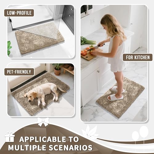 Yimobra Chenille Bathroom Rugs Non Slip, Extra Thick Soft Absorbent Bath Rug, Machine Washable Quick Dry Bath Mat for Bathroom Floor, Tub and Shower, Home Decor Accessories, 24x17, Camel