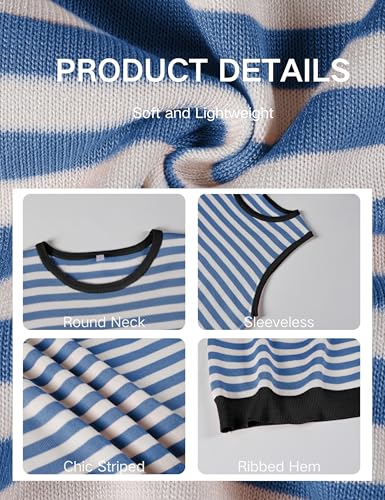 Image of Hongsui Women's Striped Color Block Sweater Vest Ribbed Knit Tank Tops Oversized Crewneck Pullover