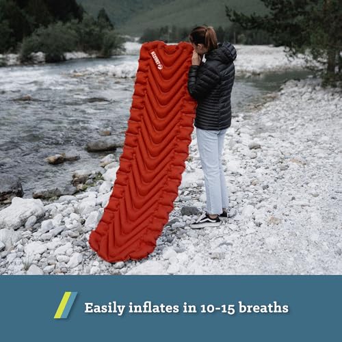 Image of KLYMIT Insulated Static V Inflatable Sleeping Pad | Comfortable, Lightweight, Easy to Inflate, Portable Air Bed Mattress for Camping, Backpacking and Hiking - Red